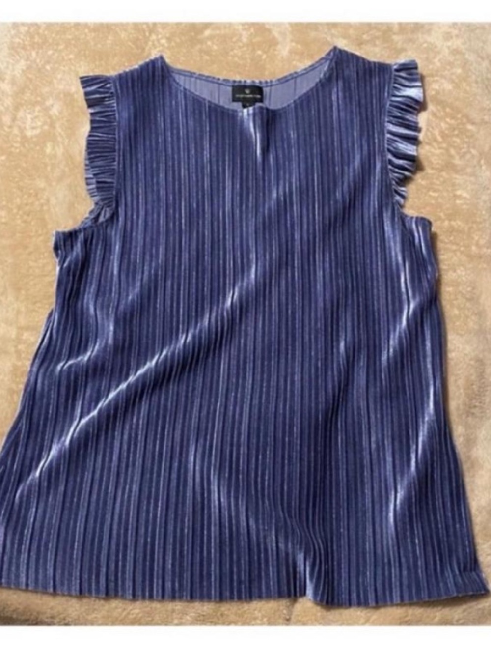 Worthington Navy Blue Pleated Velvet Sleeveless Top Sz M